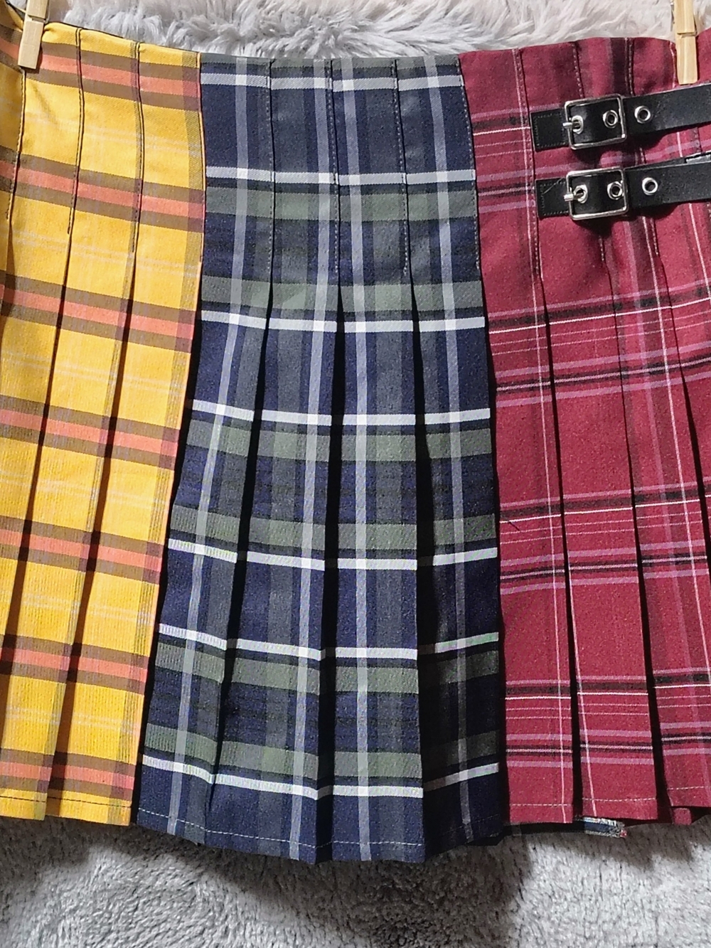 No Boundaries Plaid Pleated Mini Skirt - Yellow, Navy, Burgundy